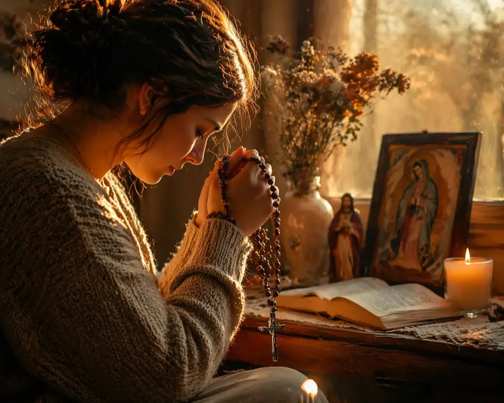 Rosary guides for beginners with a person holding rosary beads
