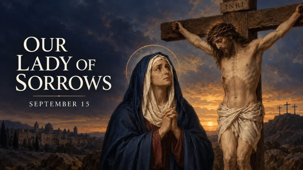 Our Lady of Sorrows beside Jesus crucified at Calvary